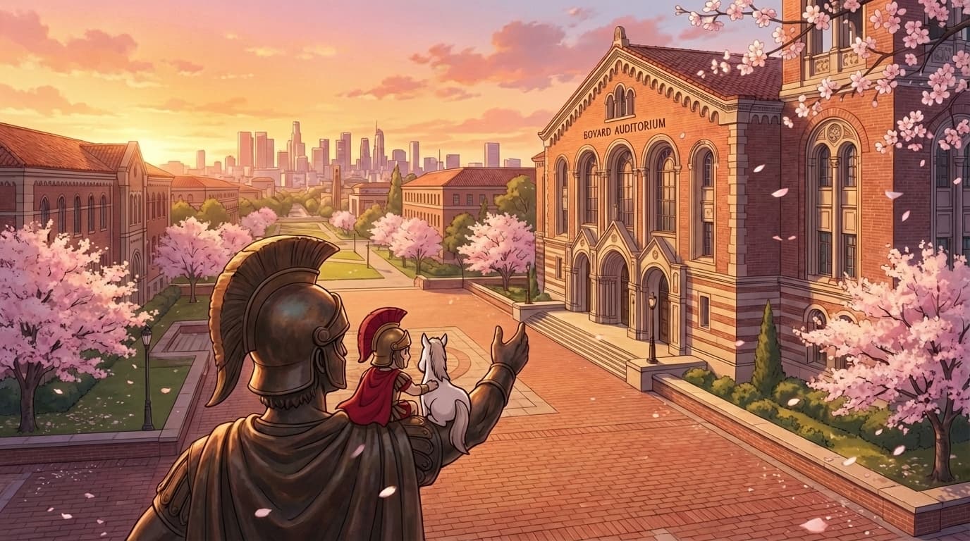 USC Campus Golden Hour Anime Style
